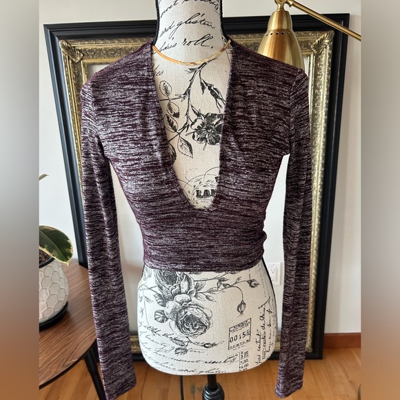 Wilfred free by Aritzia sz XS  Brigette burgundy long sleeve crop top - Picture 1 of 5
